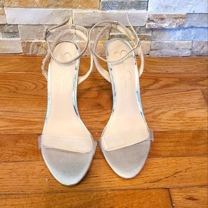 Gold and clear Jessica Simpson sandal heels